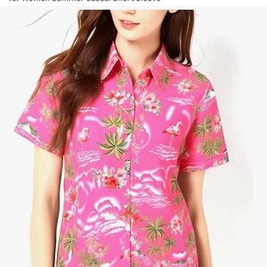 Hawaiian Pink Floral Women's Button-Down Shirt